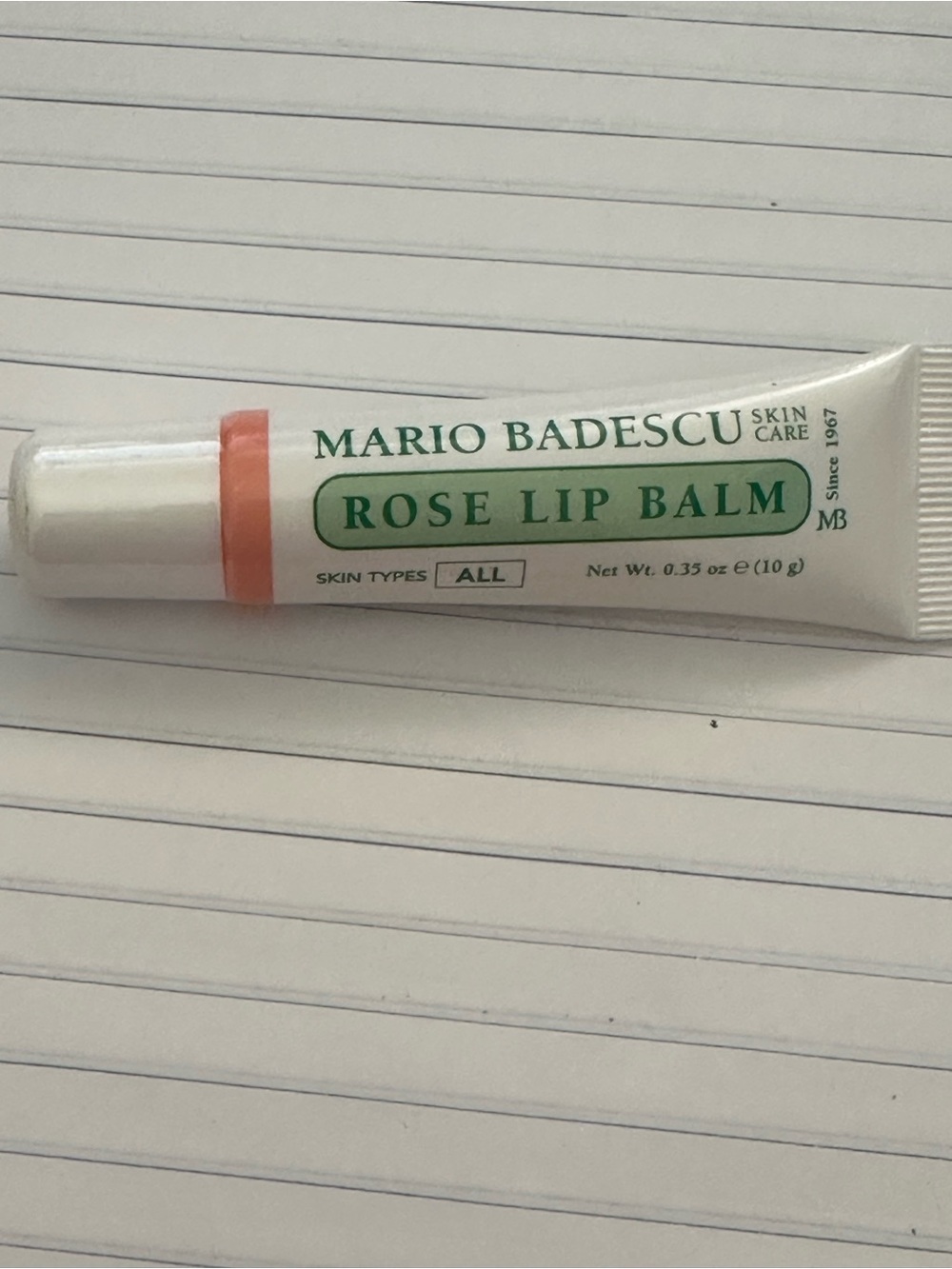 Mario Badescu Rose Lip Balm - White Tube with Coral Accent